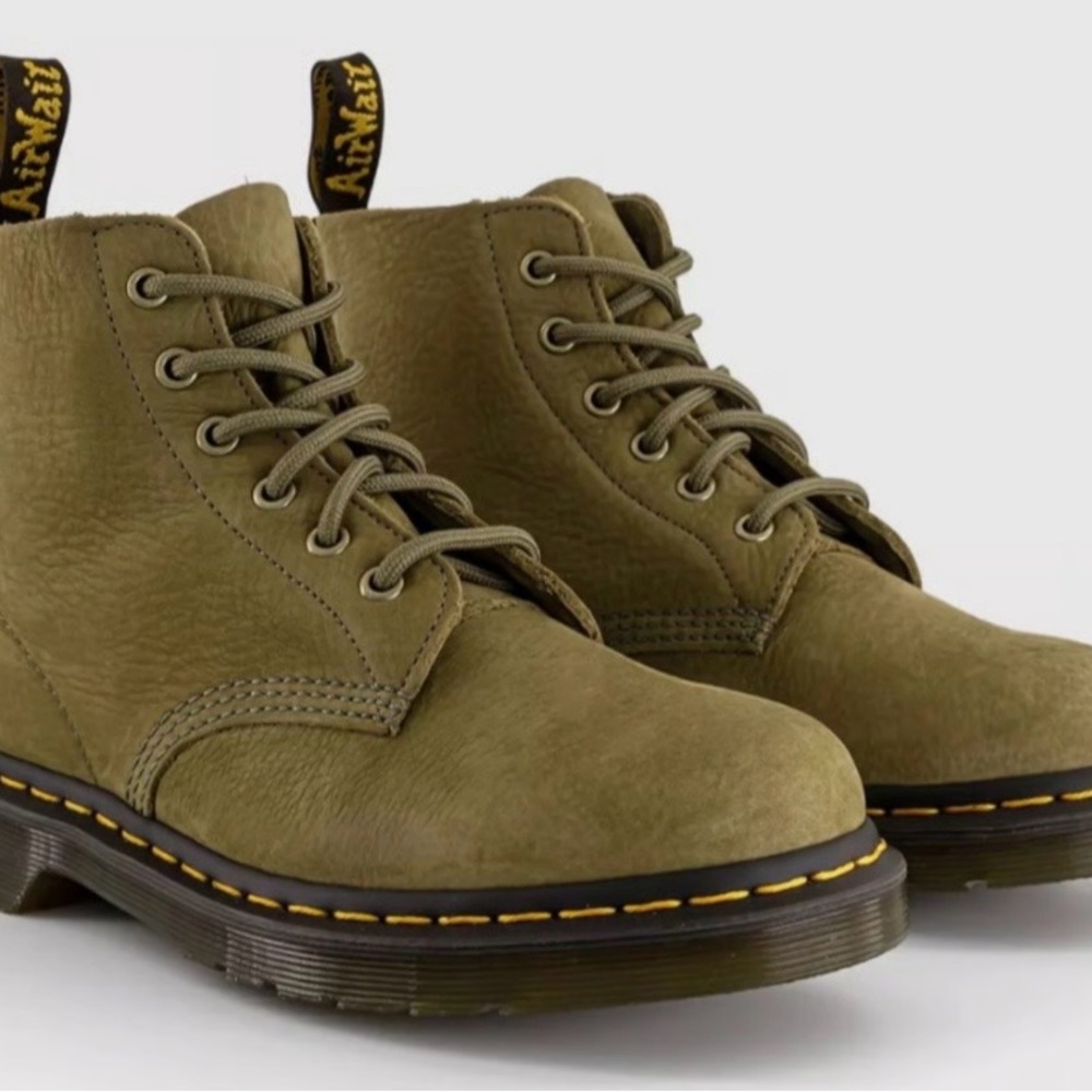 Dr. Martens olive green suede boots